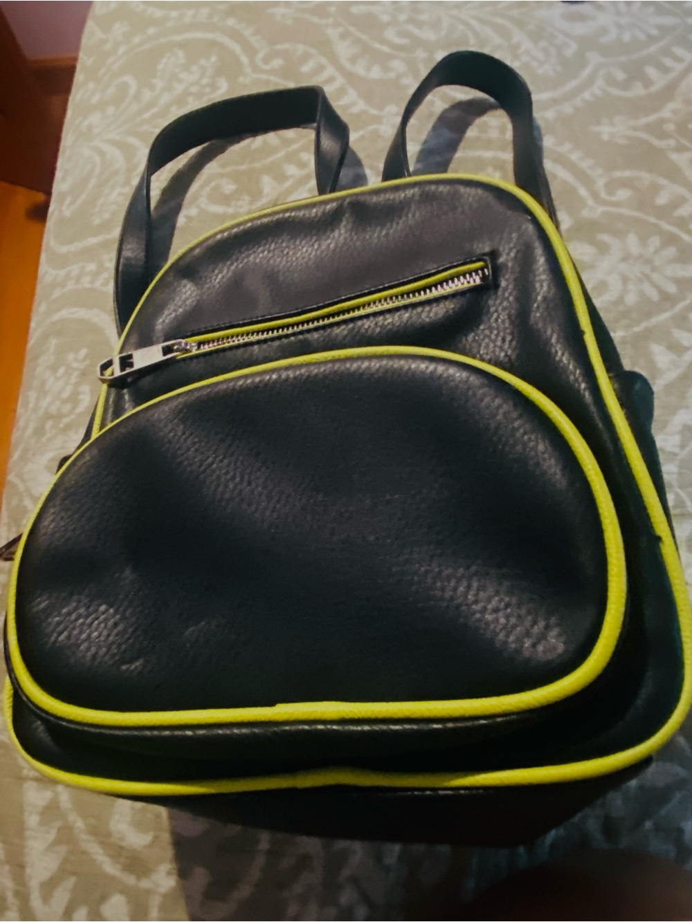 Black Backpack with Neon Yellow Trim - Casual Bag